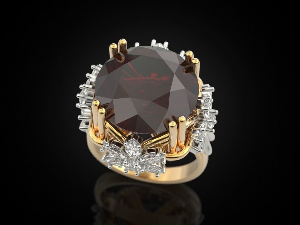 Female ring with a large stone V2 3D print model_4