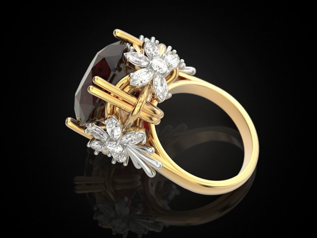 Female ring with a large stone V2 3D print model_6