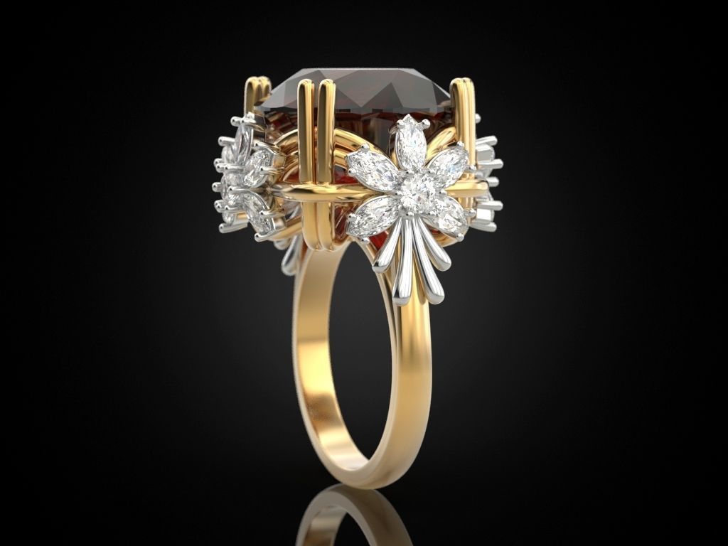 Female ring with a large stone V2 3D print model_3