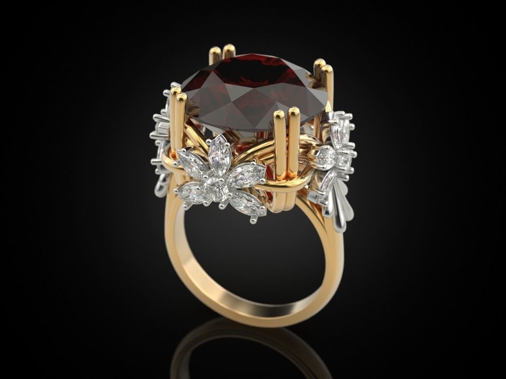 Female ring with a large stone V2 3D print model_2