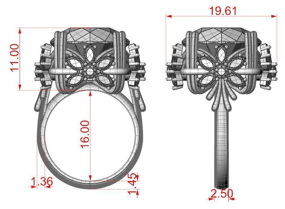 Female ring with a large stone V2 3D print model_10