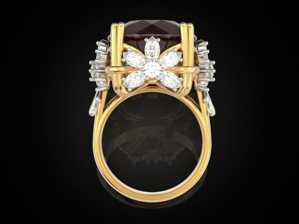 Female ring with a large stone V2 3D print model_5