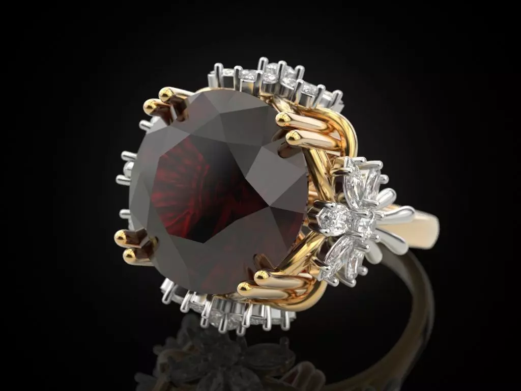 Female ring with a large stone V2 3D print model_0