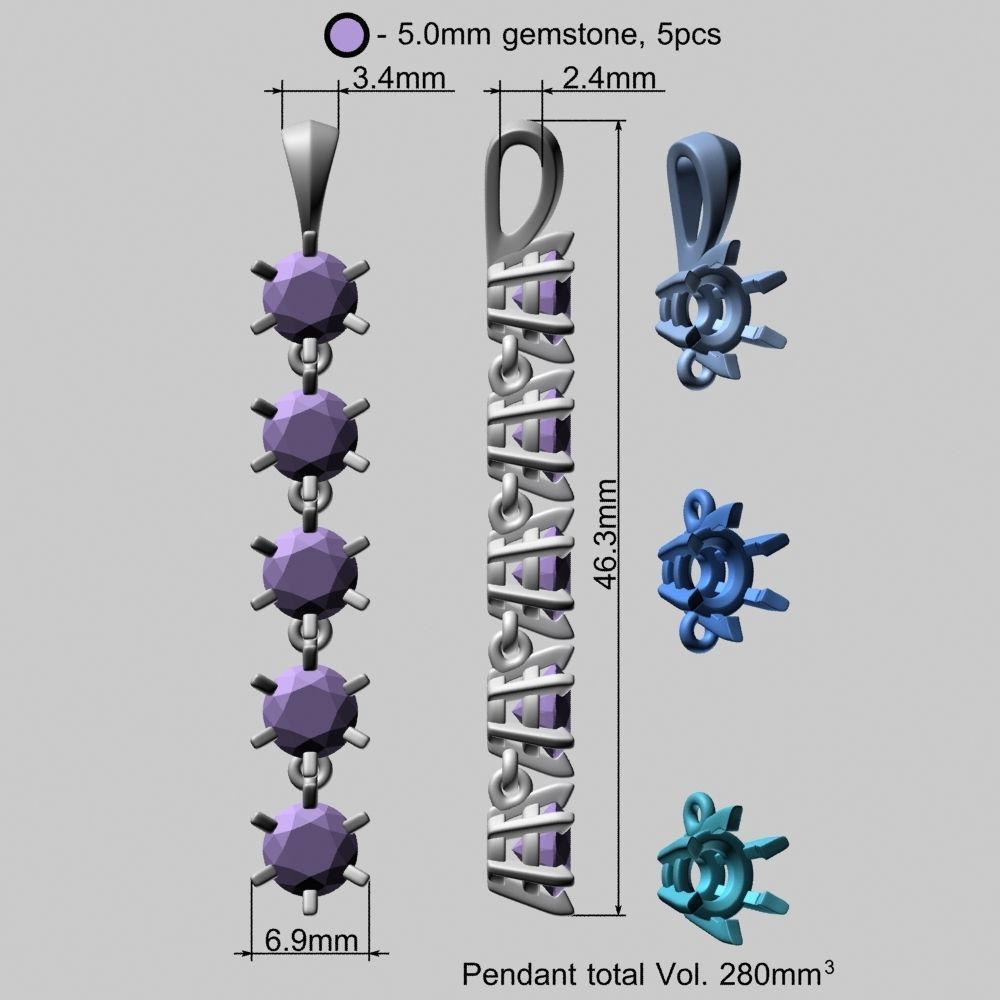 Big Gems Gold Pendant 3D print model_20