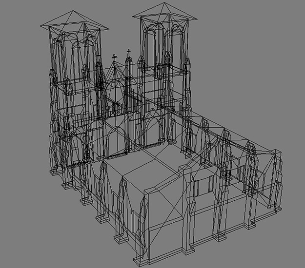 Cathedral church with two towers Low-poly 3D model_5