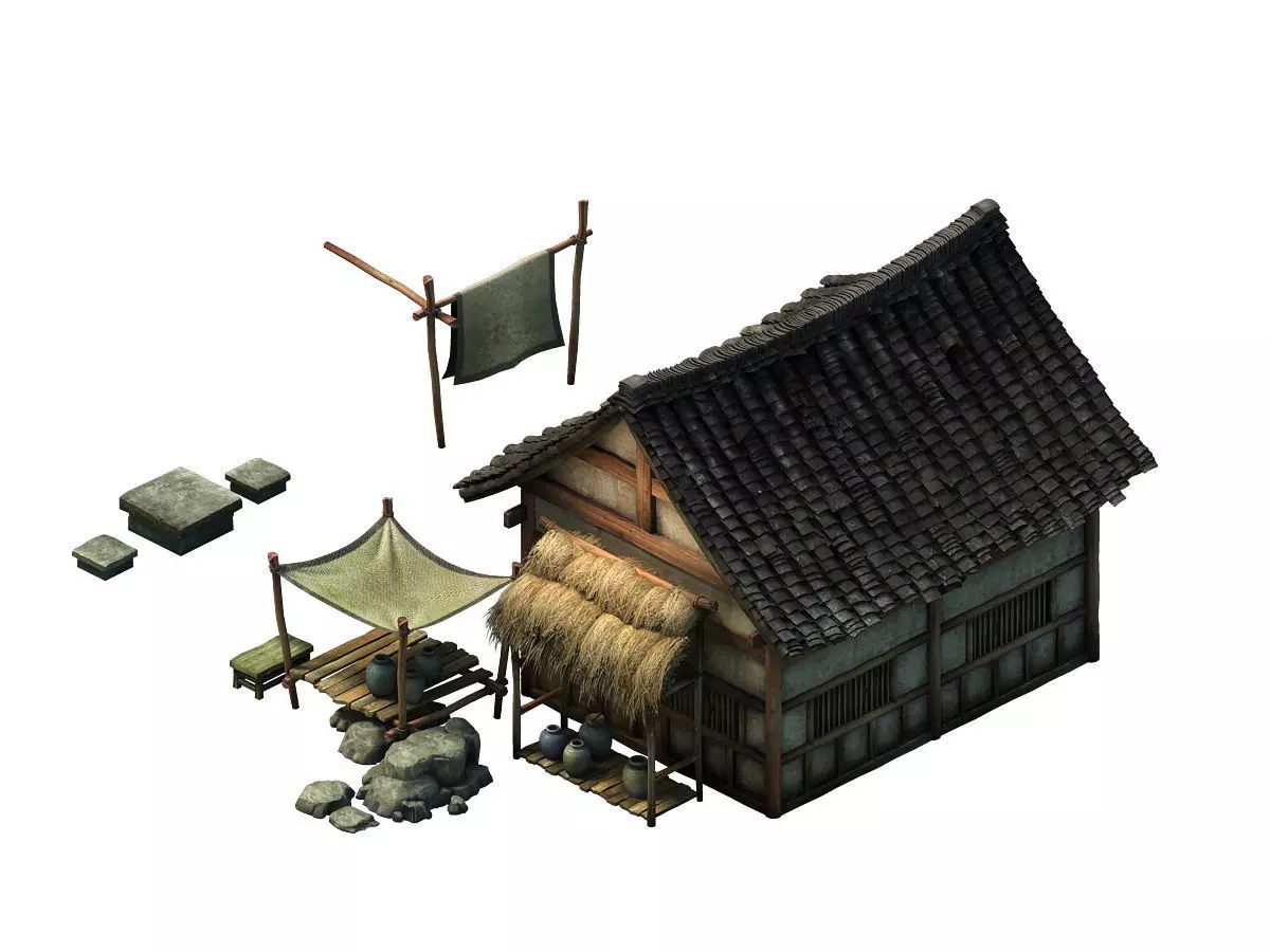 Game model - Small village wooden house 03 3D model_0