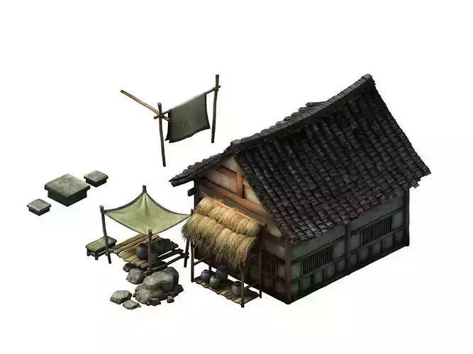 Game model - Small village wooden house 03