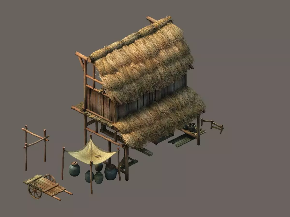 Game model - Small village wooden house 04 3D model_0