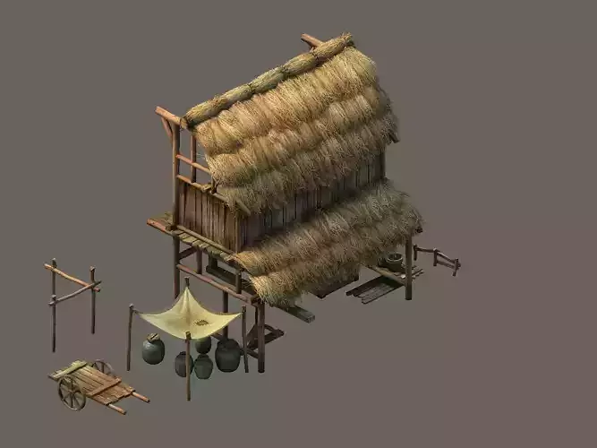 Game model - Small village wooden house 04