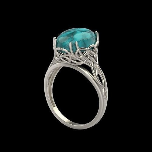 Women ring with cabochon 3dm stl vintage 3D print model