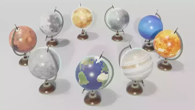 Solar System Planets Globes 3D Model Low-poly 3D model
