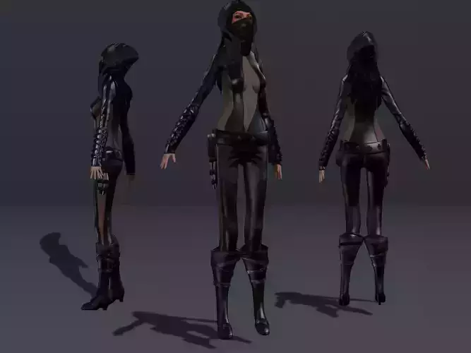 Female Hooded Ninja Full Character Low-poly 3D model Female Hooded Ninja Full Character Low-poly 3D model