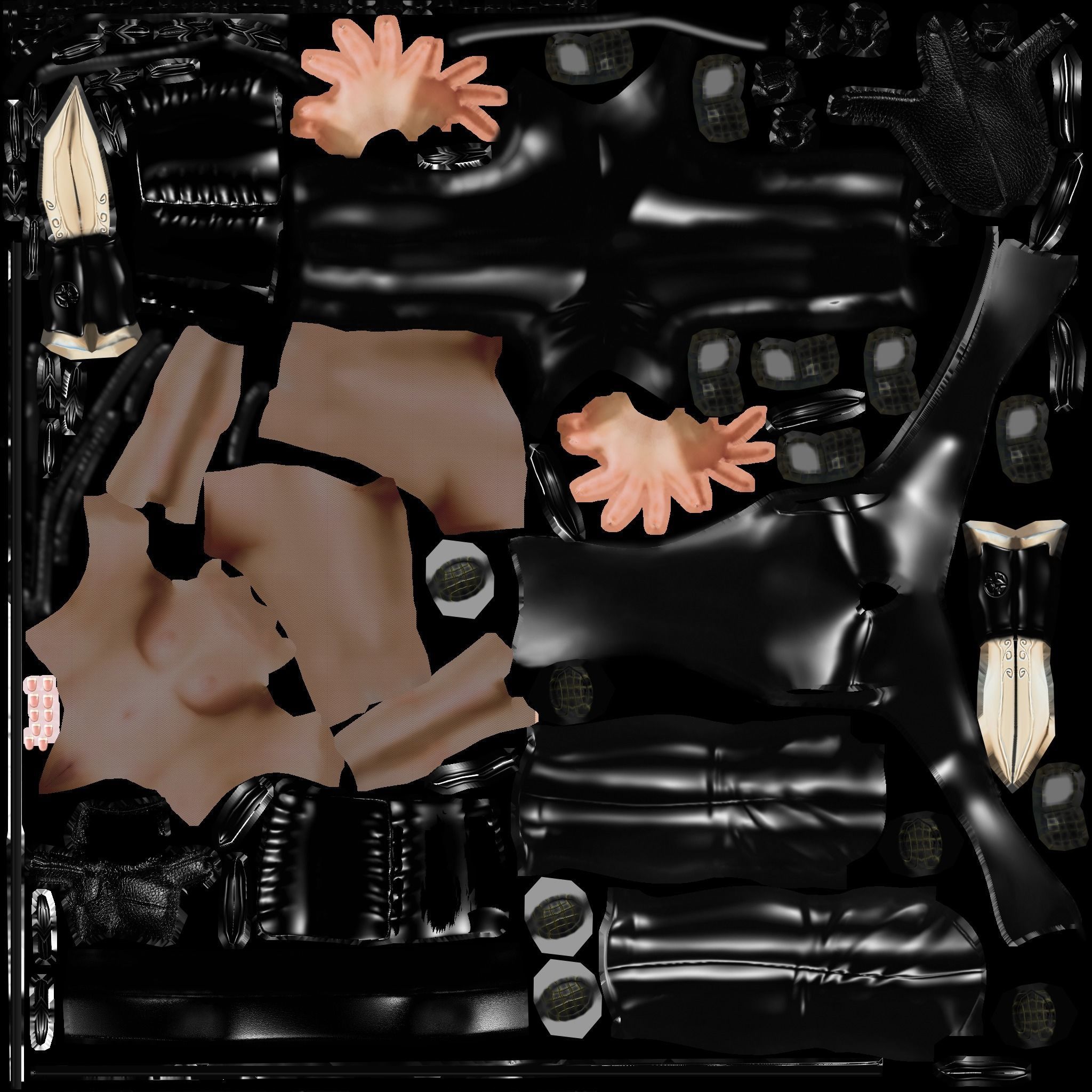 Female Hooded Ninja Full Character Low-poly 3D model_10