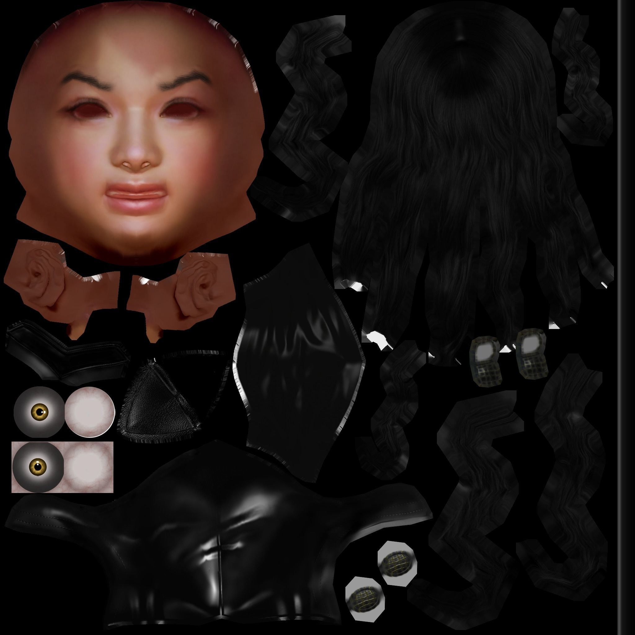 Female Hooded Ninja Full Character Low-poly 3D model_9