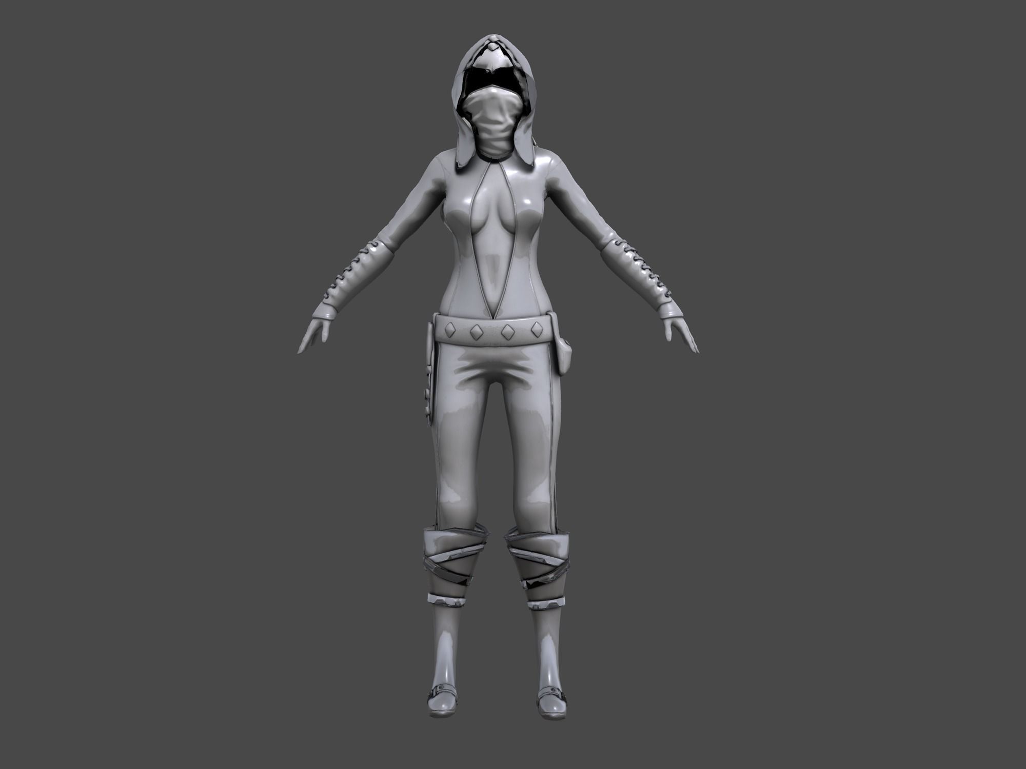 Female Hooded Ninja Full Character Low-poly 3D model_6