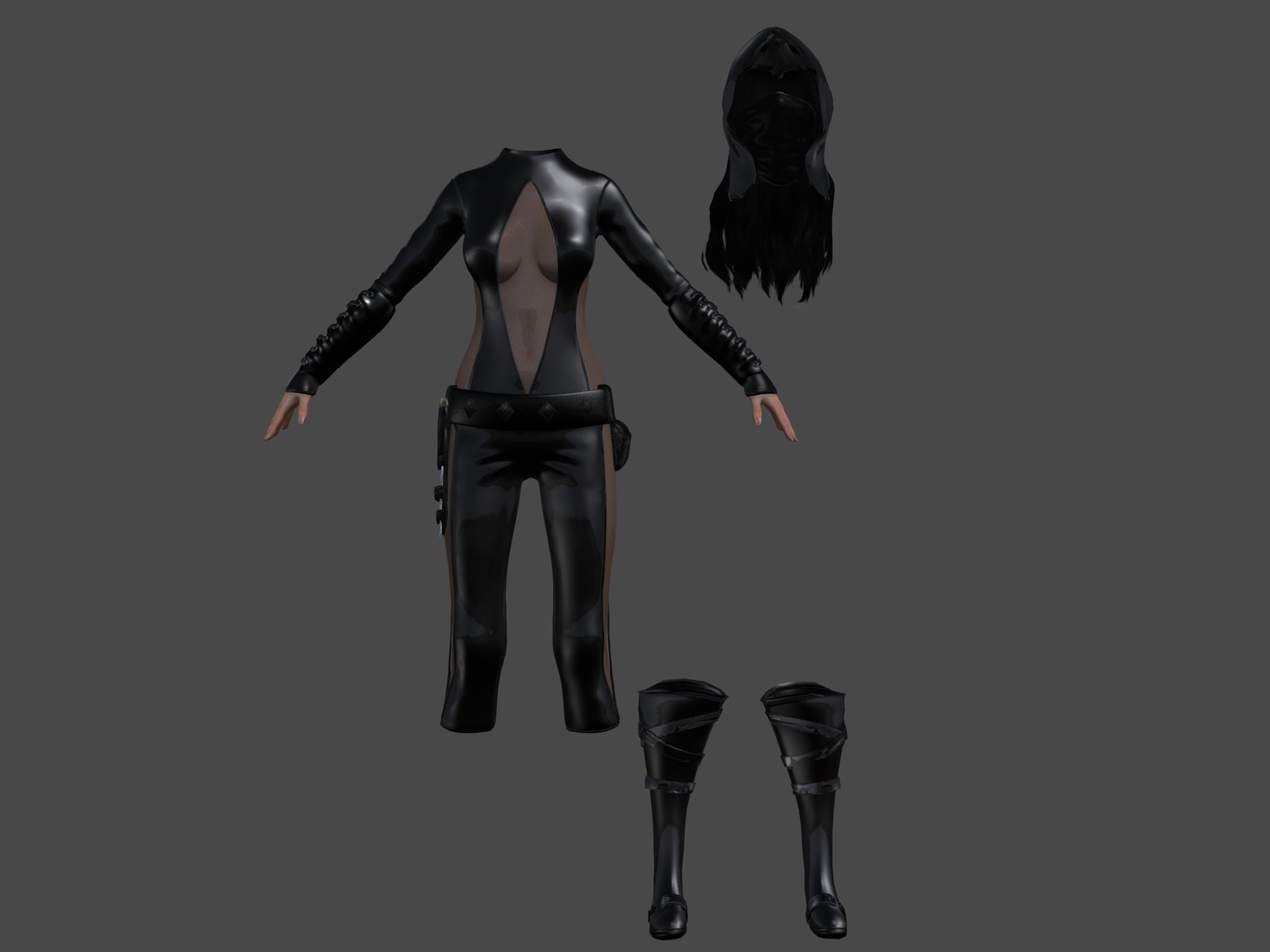 Female Hooded Ninja Full Character Low-poly 3D model_2