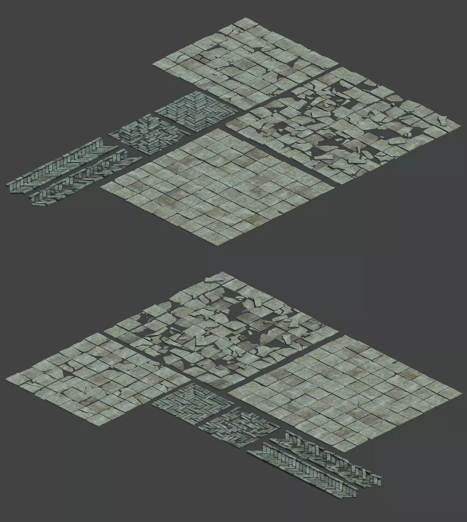 Medium city - brick pavement 3D model_0