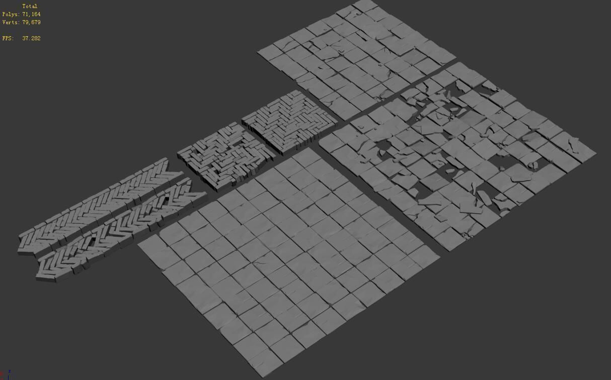 Medium city - brick pavement 3D model_1