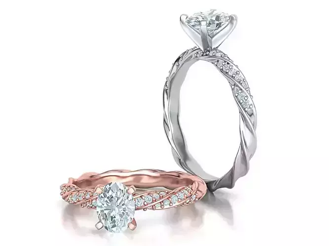 Spiral Engagement ring Oval stone 8x6 3dmodel