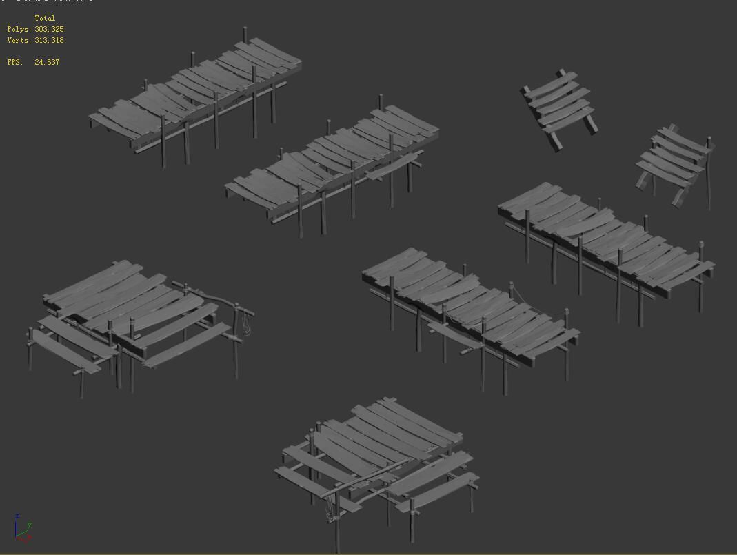 Medium city - wooden bridge 3D model_5