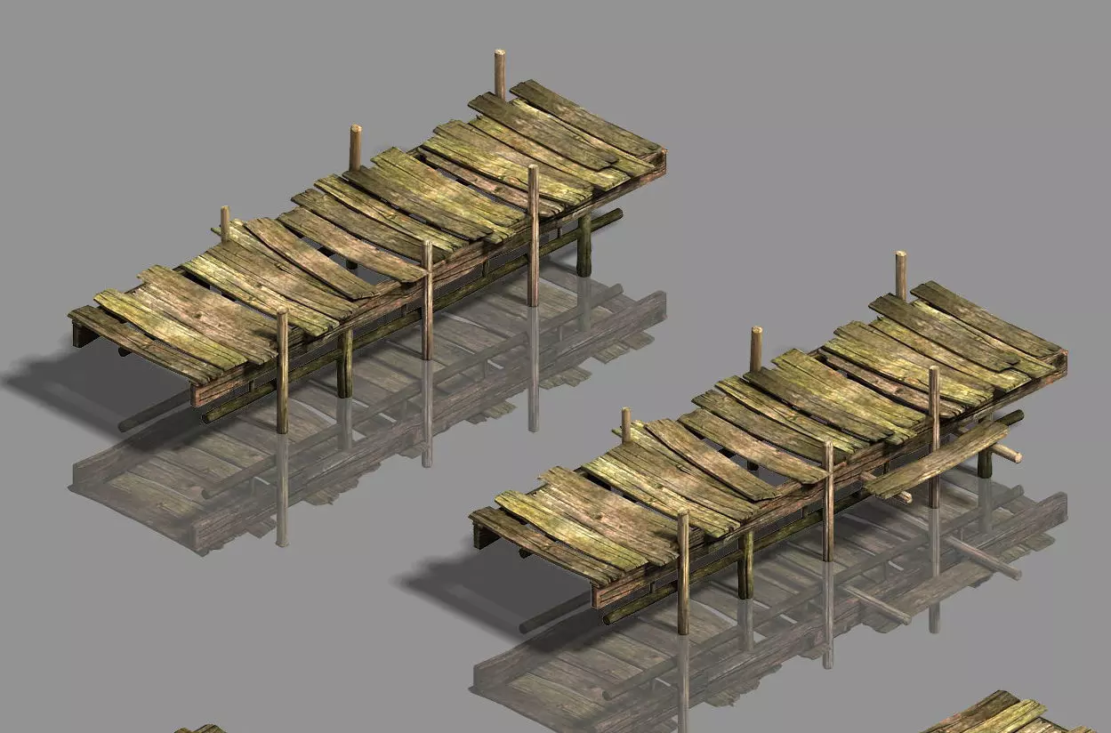 Medium city - wooden bridge 3D model_0