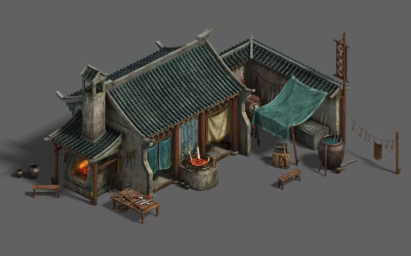 Medium city - blacksmith shop 3D model_0
