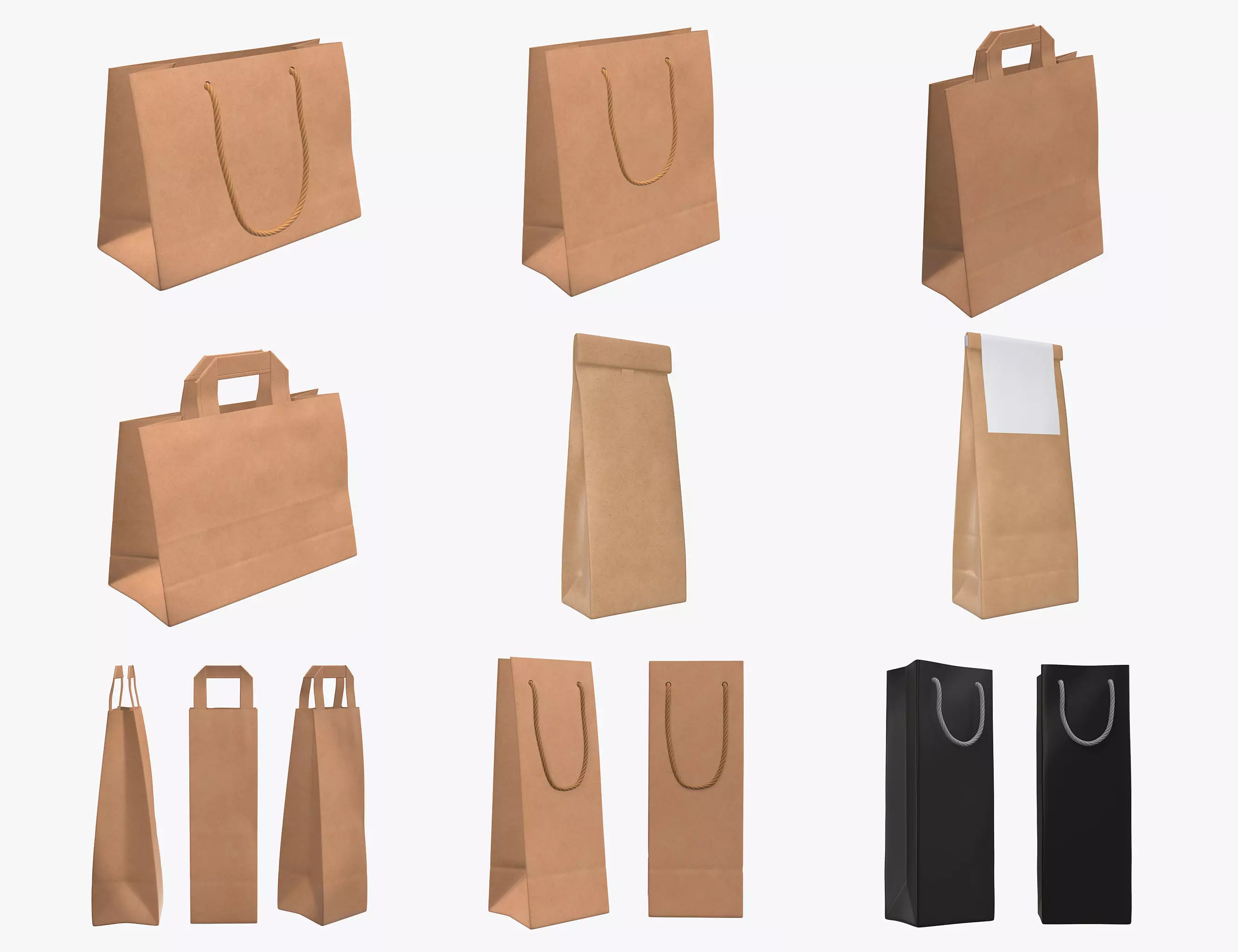 craft paper package bag with rope handle label mock-up 3D Model Collection_0