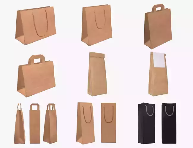 craft paper package bag with rope handle label mock-up