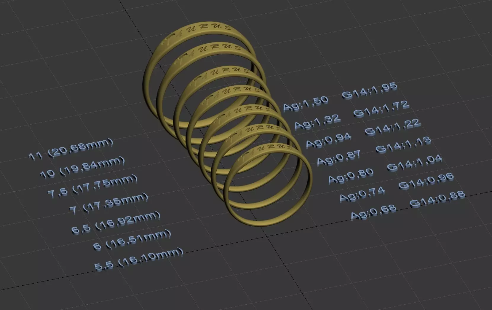 Taurus jewelry ring with carved inscription 3D print model