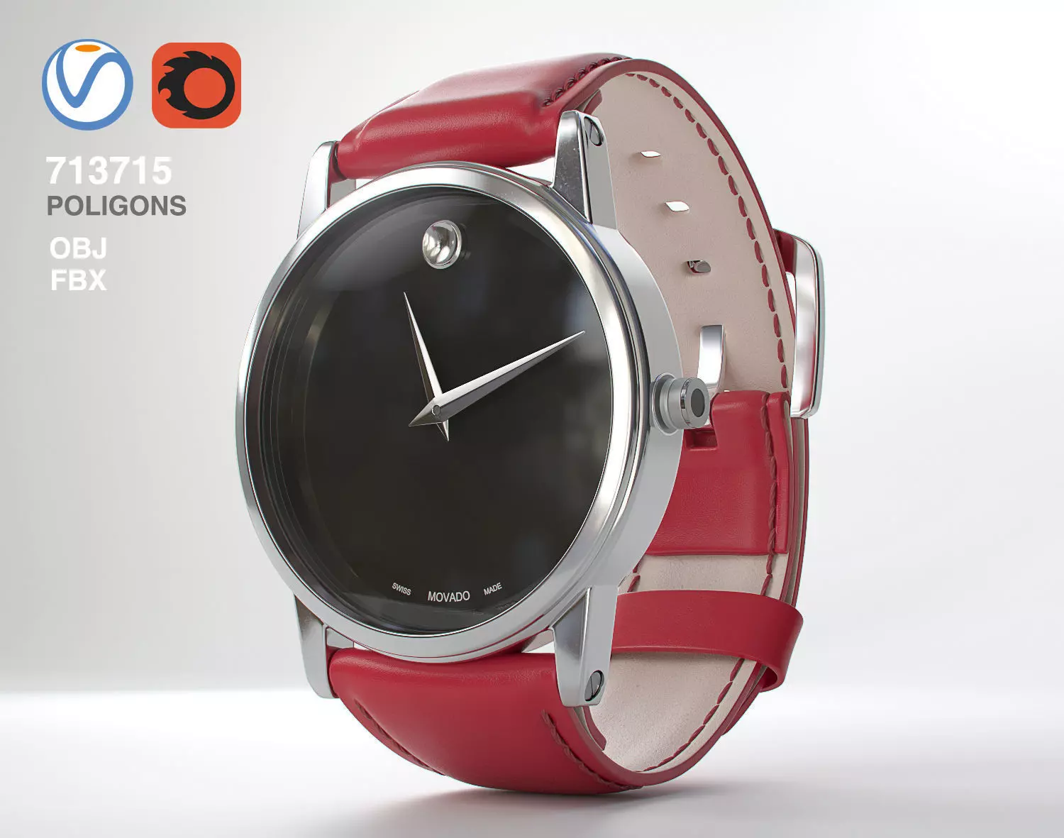 Movado Red watch 3D model_0