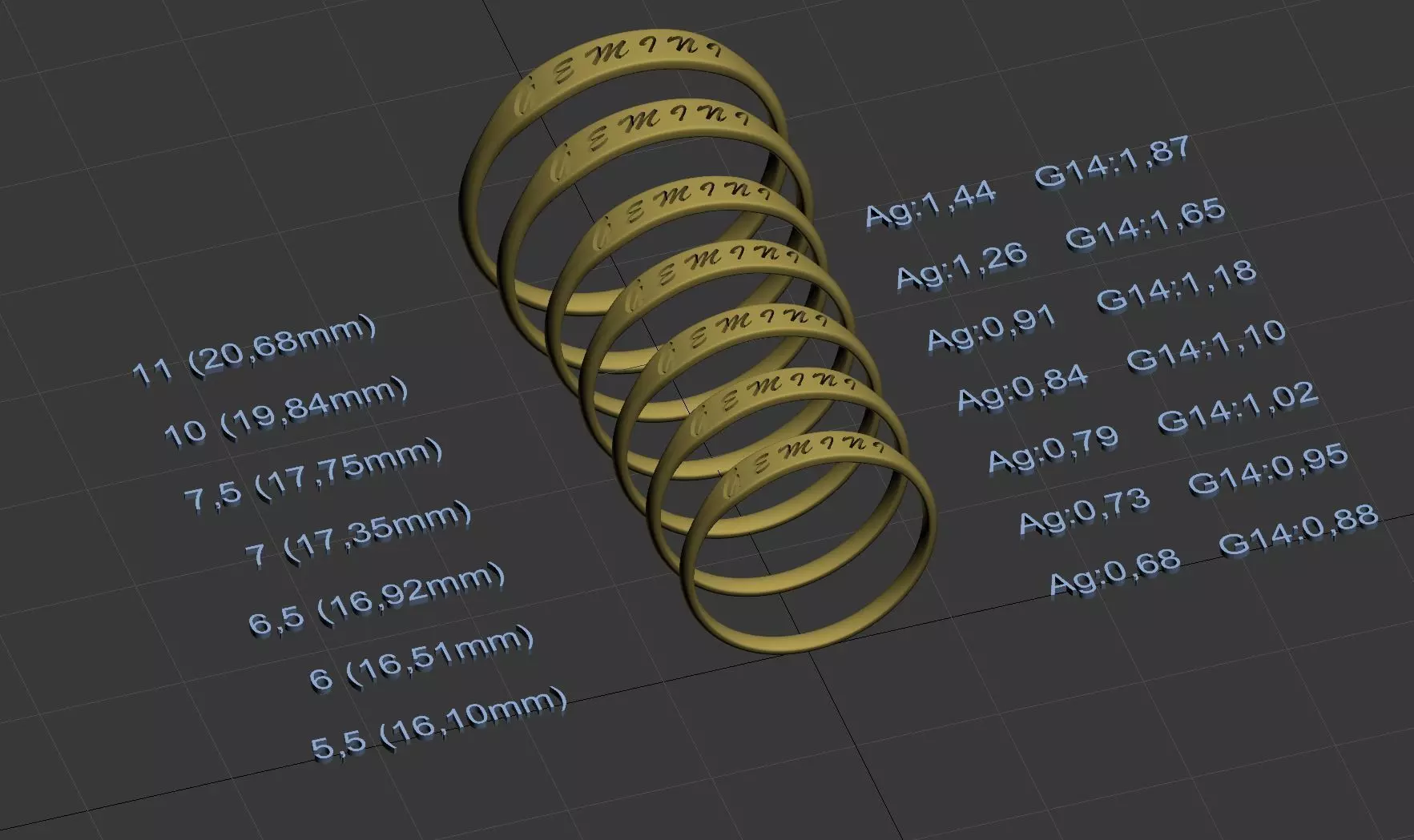 Gemini jewelry ring with carved inscription 3D print model