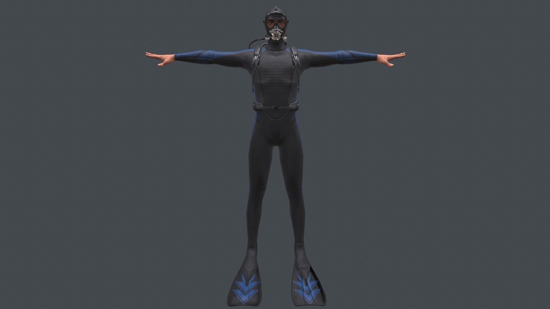 Scuba diver rigged Low-poly 3D model_2