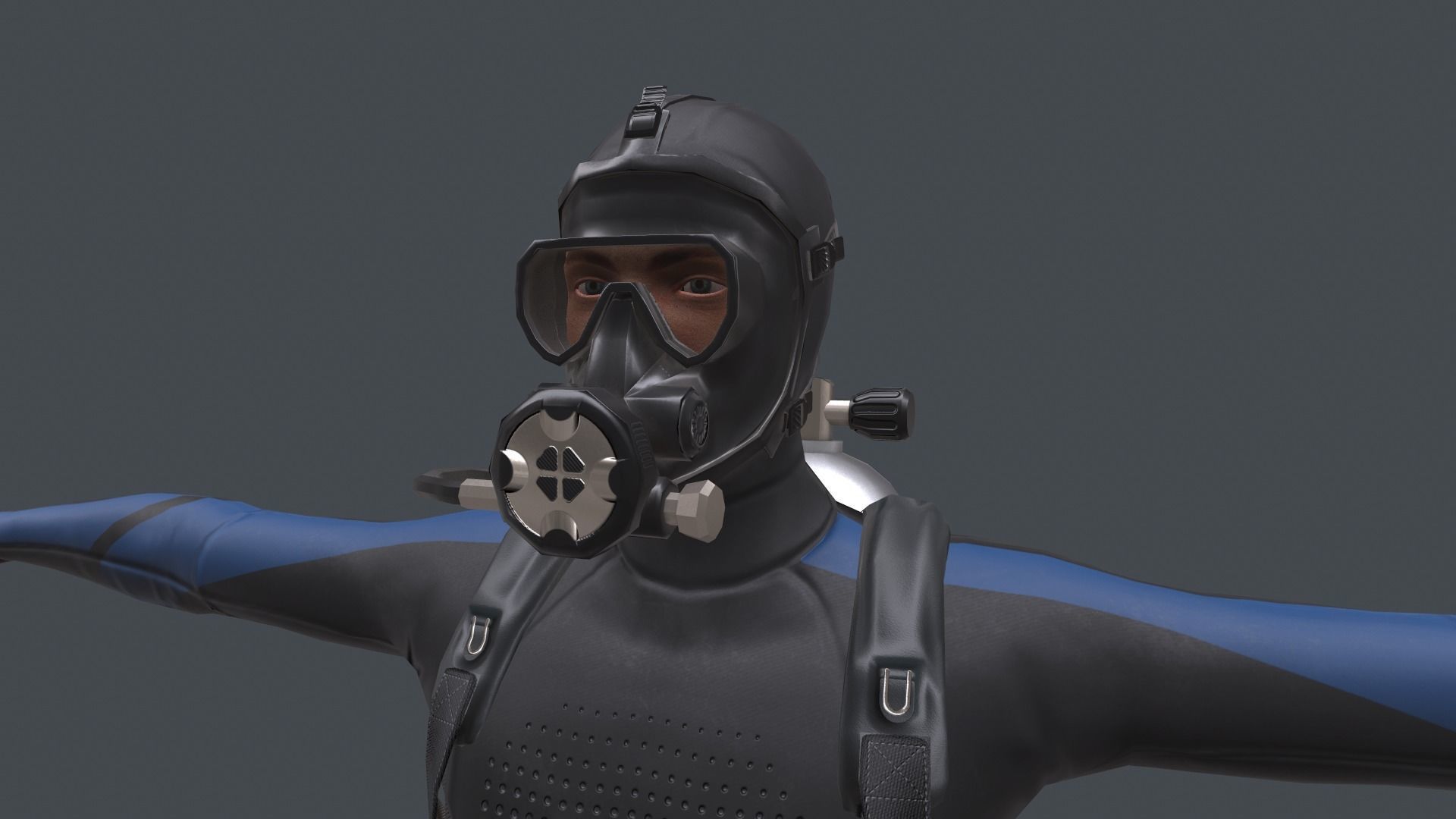 Scuba diver rigged Low-poly 3D model_6