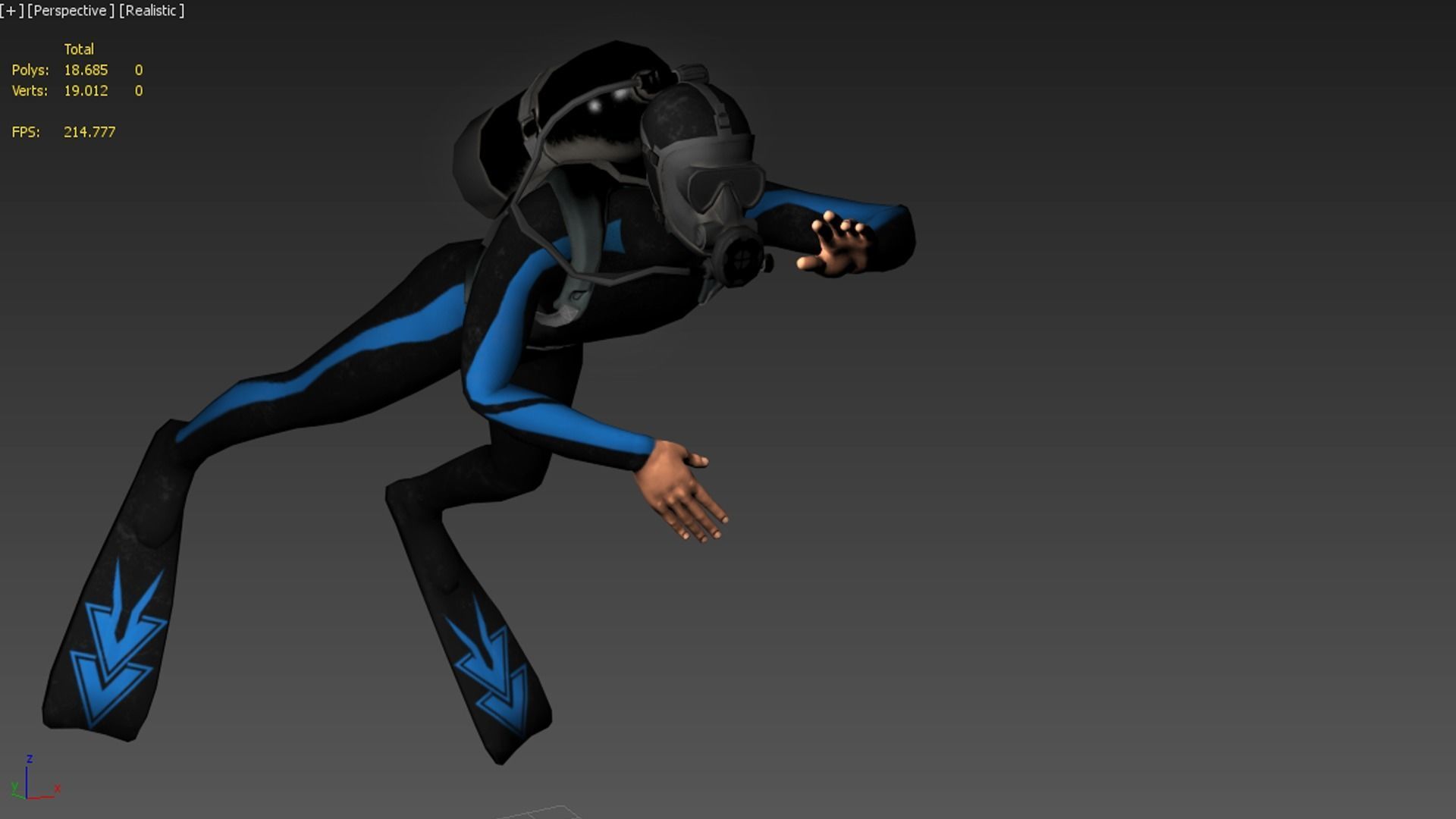 Scuba diver rigged Low-poly 3D model_8