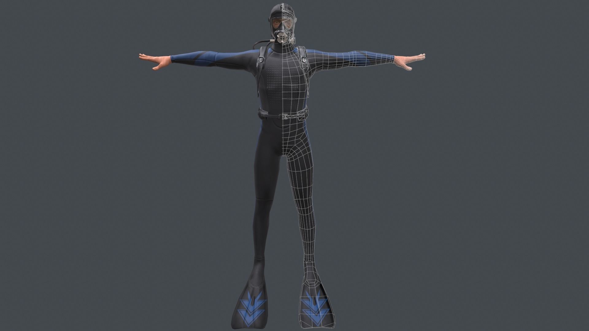 Scuba diver rigged Low-poly 3D model_7