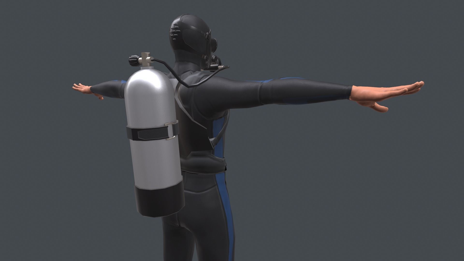 Scuba diver rigged Low-poly 3D model_5