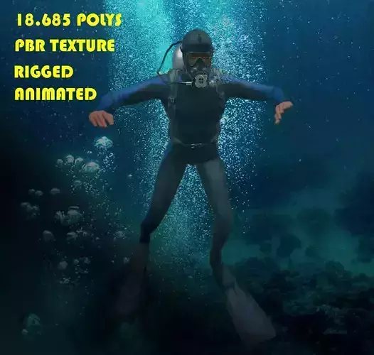Scuba diver rigged Low-poly 3D model