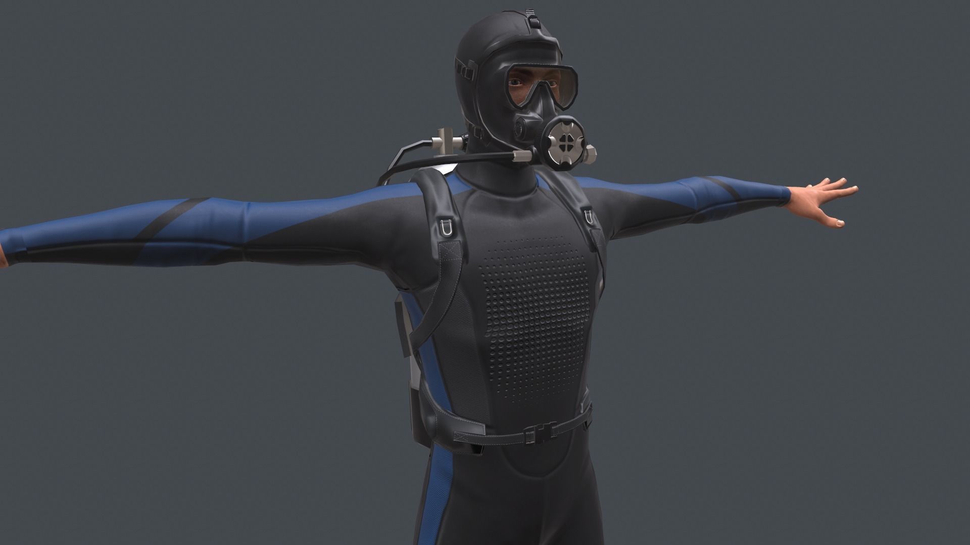 Scuba diver rigged Low-poly 3D model_4