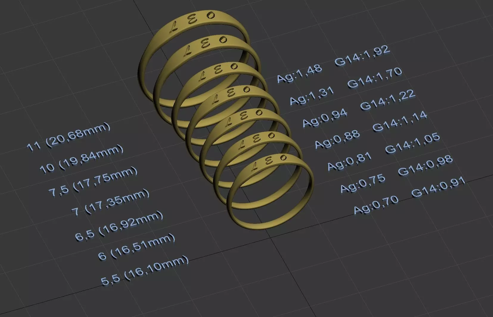 Leo jewelry ring with carved inscription 3D print model