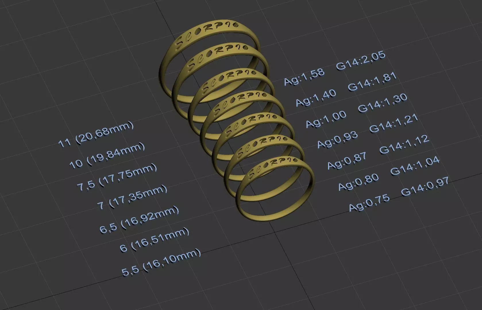 Scorpio jewelry ring with carved inscription 3D print model