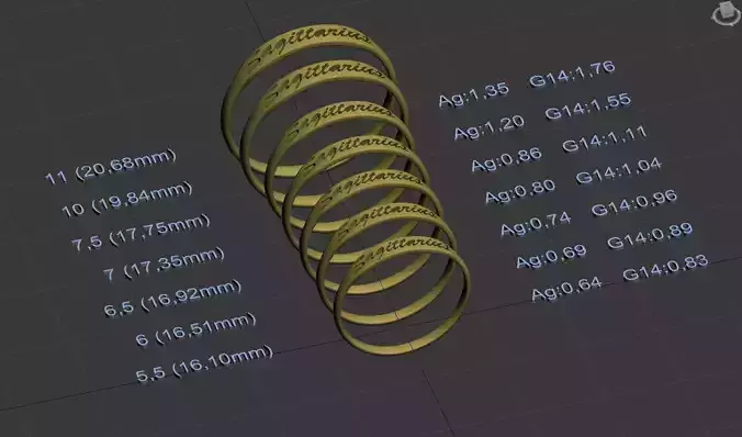 Sagittarius  jewelry ring with carved inscription 3D print model