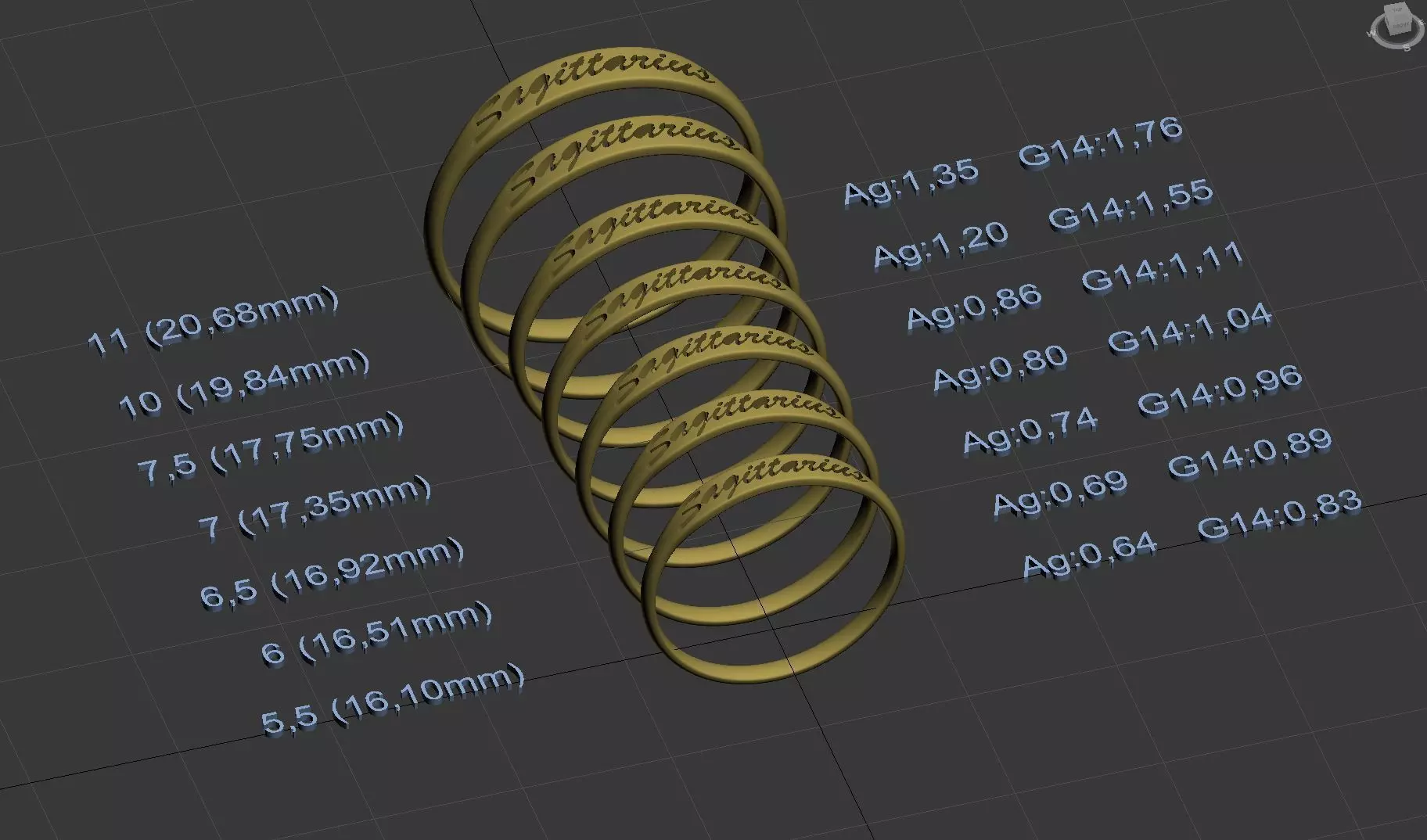 Sagittarius jewelry ring with carved inscription 3D print model