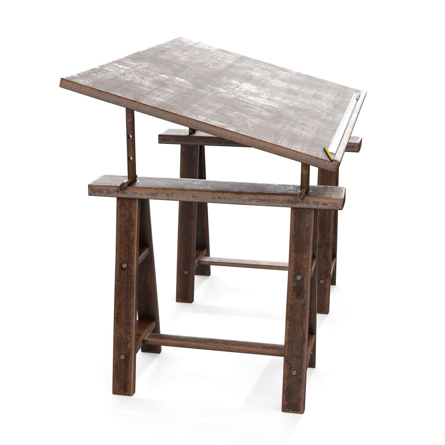 Old Drafting Table PBR Low-poly 3D model_3