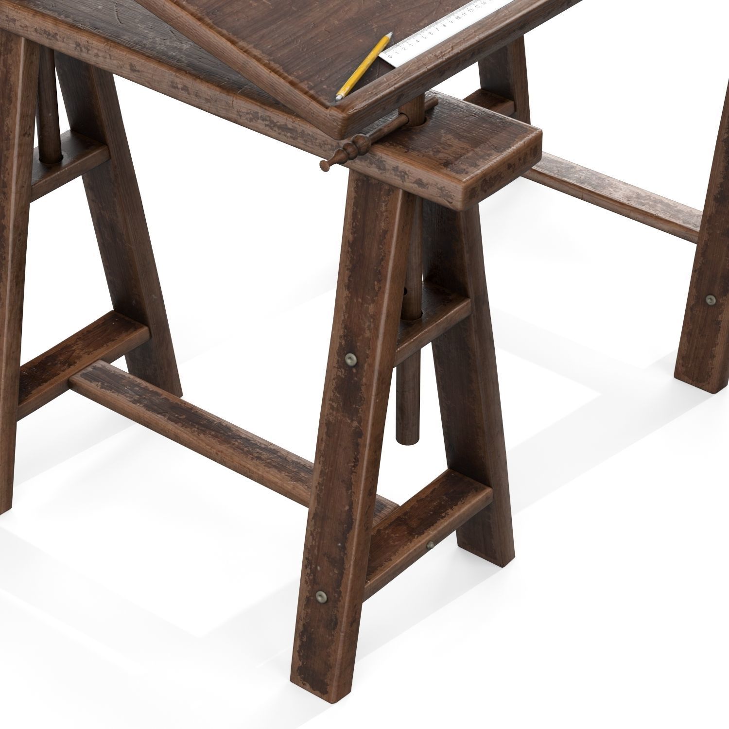 Old Drafting Table PBR Low-poly 3D model_4