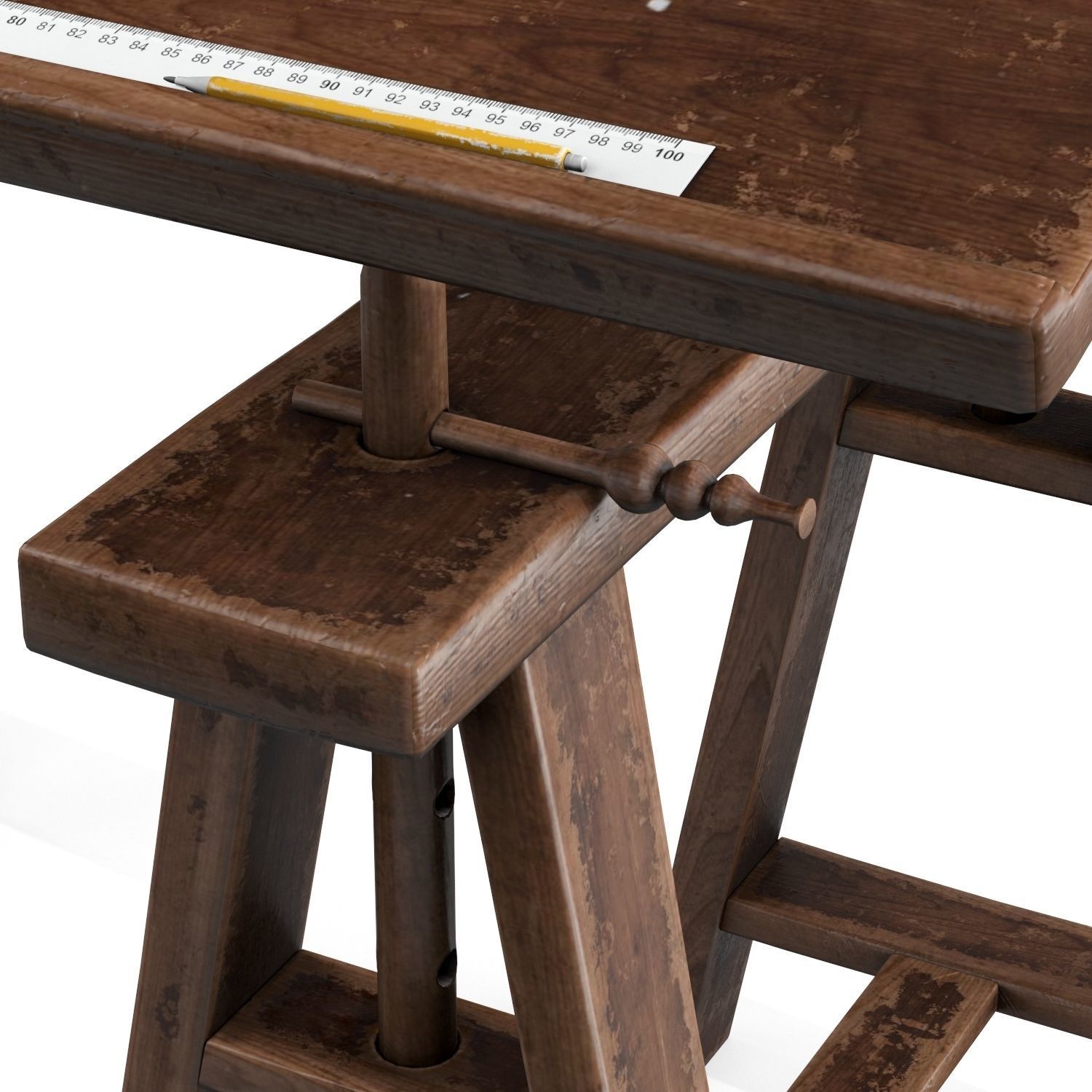 Old Drafting Table PBR Low-poly 3D model_5