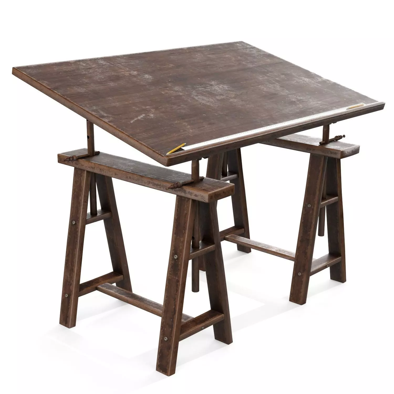 Old Drafting Table PBR Low-poly 3D model_0