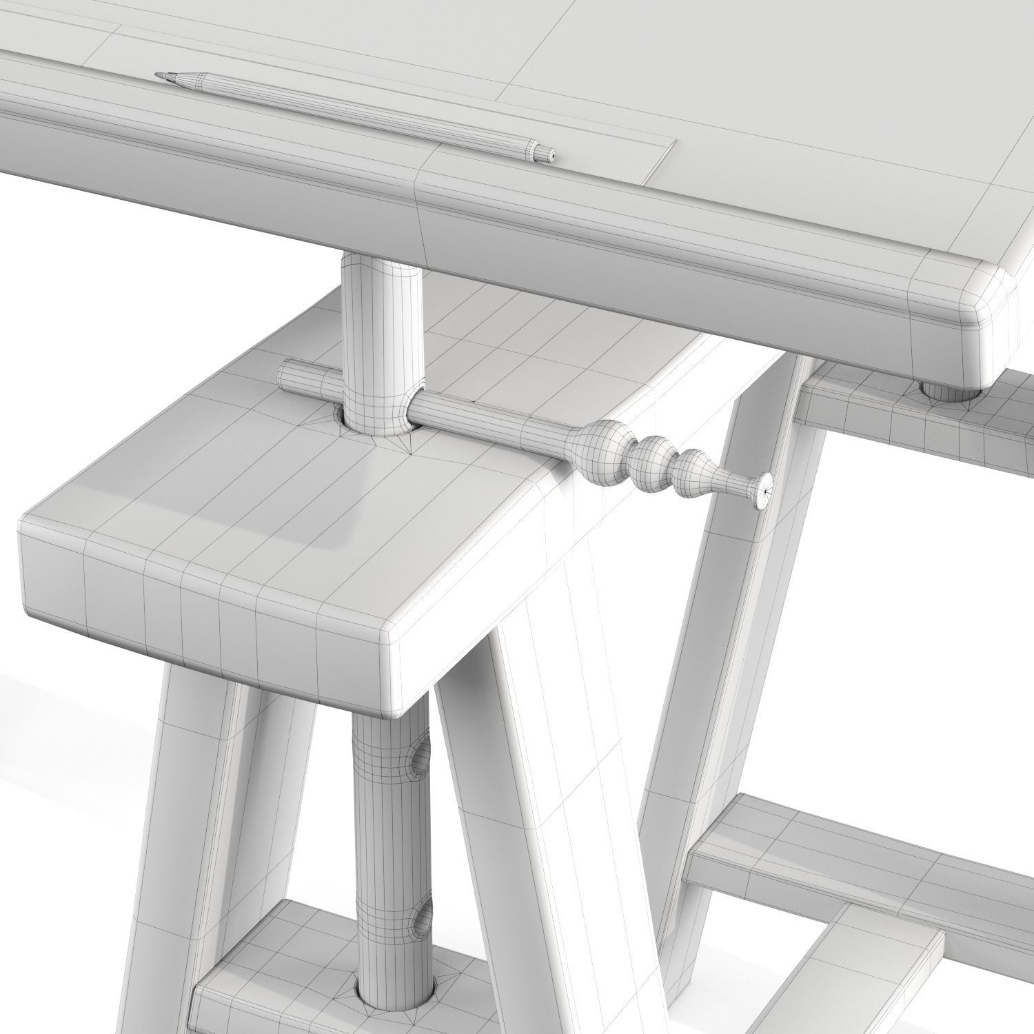 Old Drafting Table PBR Low-poly 3D model_6
