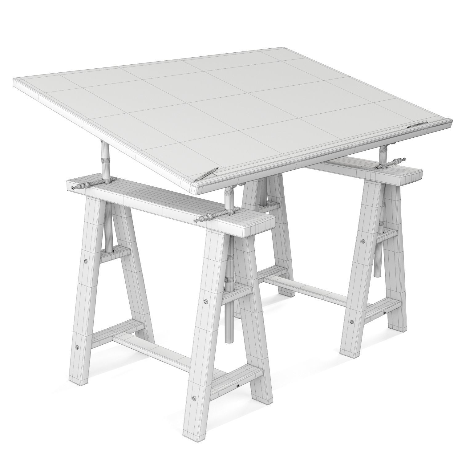 Old Drafting Table PBR Low-poly 3D model_1