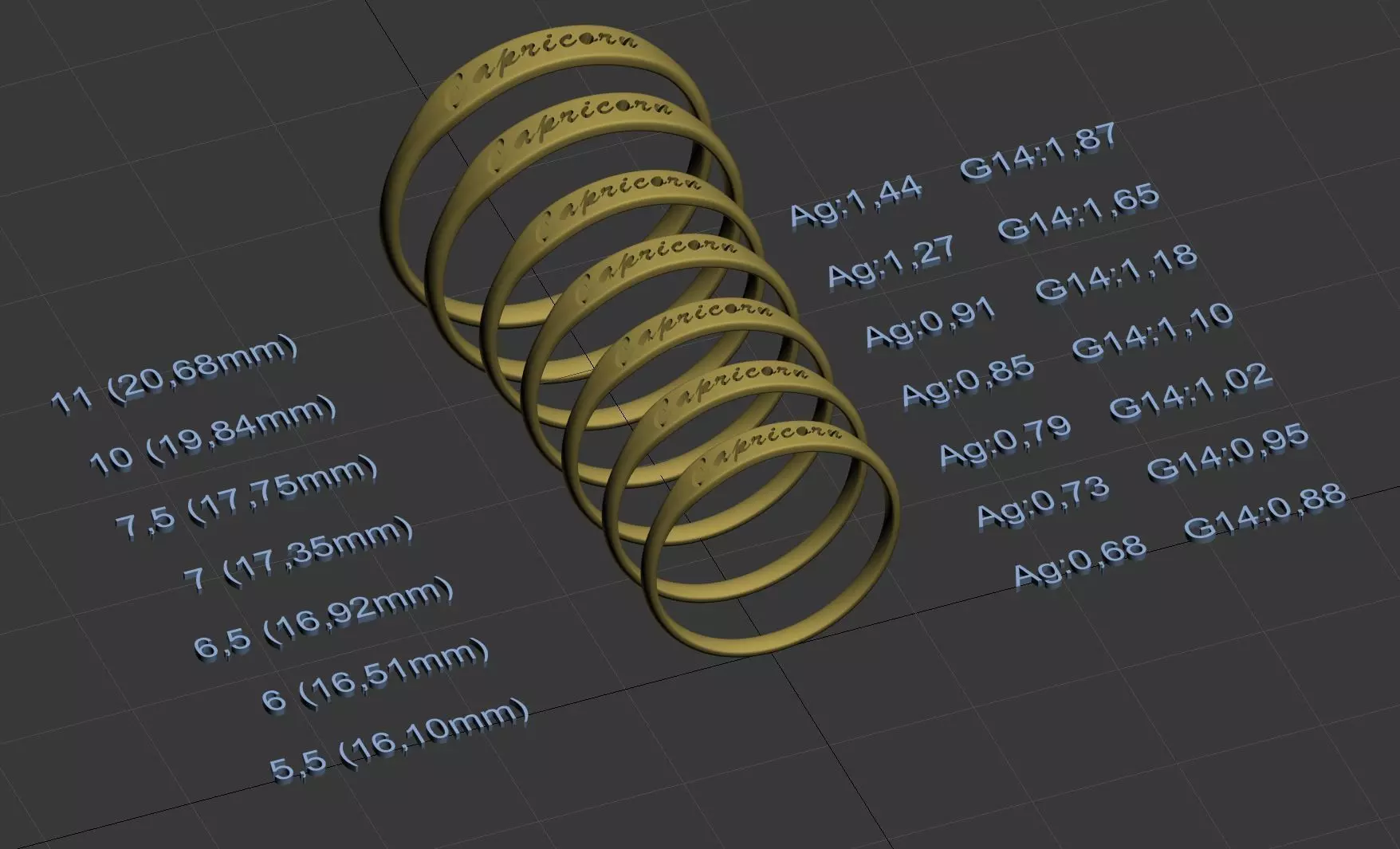 Capricorn jewelry ring with carved inscription 3D print model