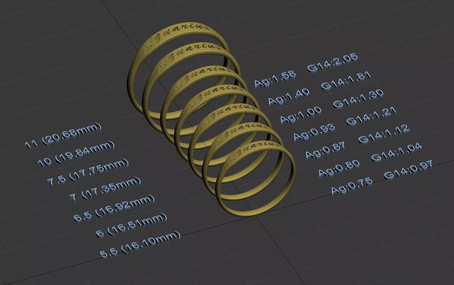 Aquarius jewelry ring with carved inscription 3D print model